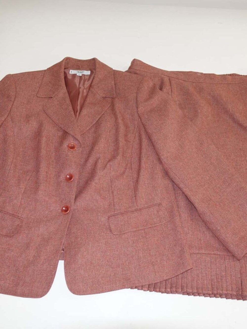 Le Suit Women's 3 Button Blazer Midi Skirt Suit Size 18W Rust Orange Lined